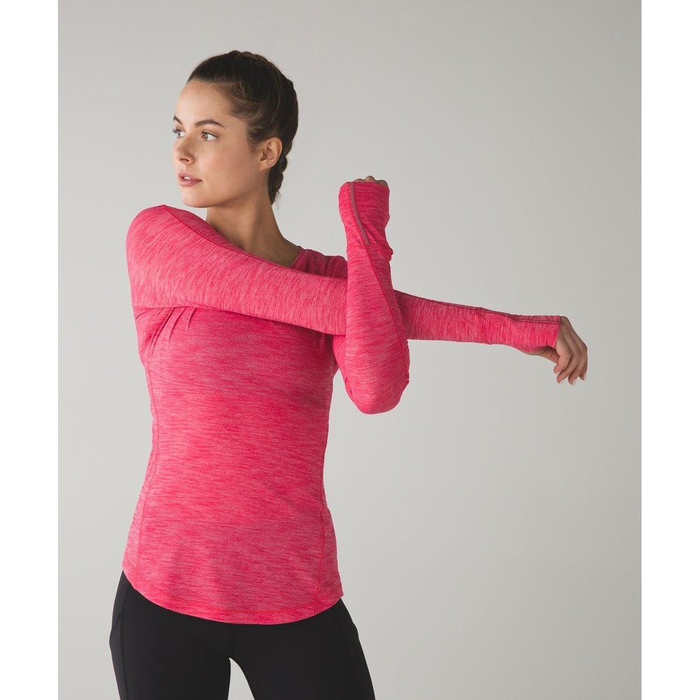 Lululemon 5 Mile Long Sleeve Shirt Heathered Boom Juice Pink Ruched Back Top 8